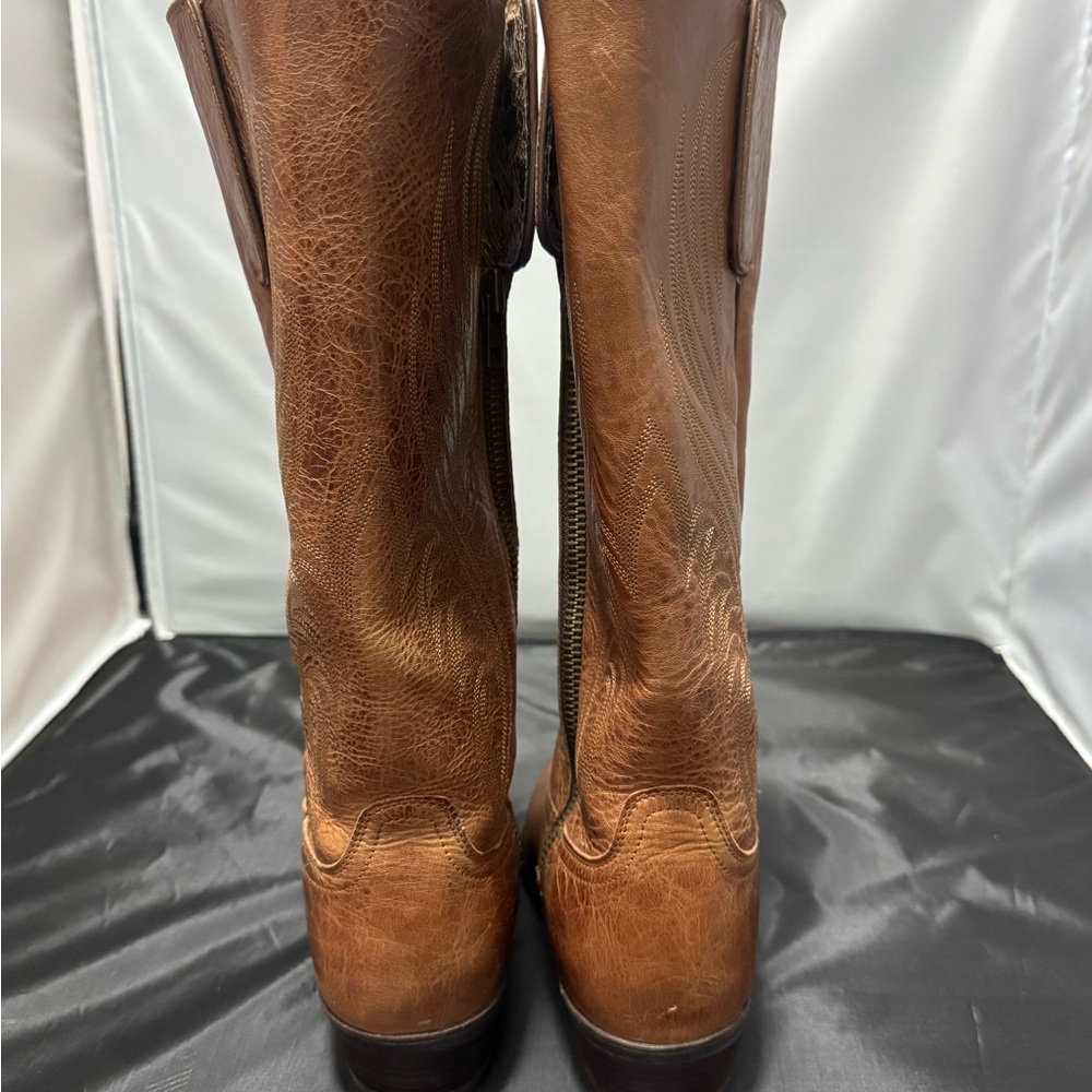 Ariat Tan Leather Embroidered Mid-Calf Heeled Boots - Picture 6 of 9